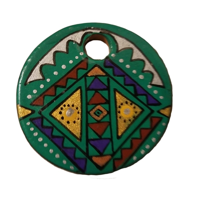 Green Southwestern Painted Round Resin Pendant