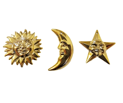 Celestial Sun, Moon & Star Gold Plastic Craft Charms, 12 ct Bag