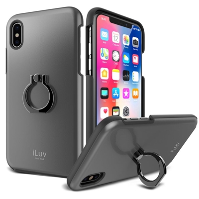 iLuv AIXMETFRBK iPhone X Protective Triple Layer Hardshell Case w/ Finger Ring