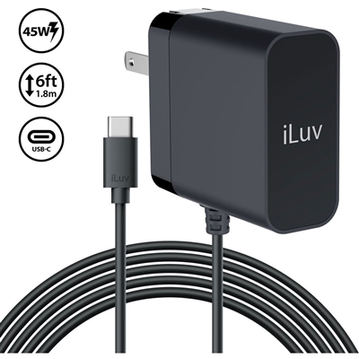 iLuv IAD545CULBK 45W USB Type-C Faster AC Adapter with 6ft Cable