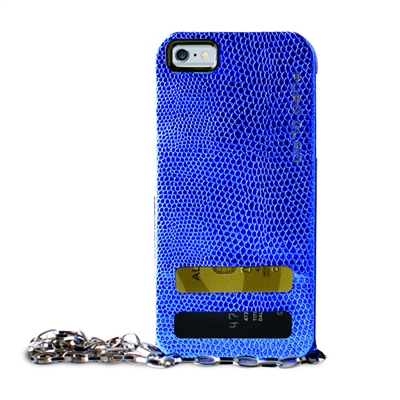 Puro Glam for iPhone 6 Gold Chain Ecoleather Blue Cover 2 Card Slots