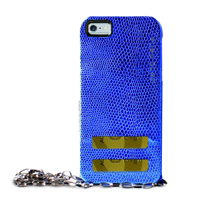 PGlam for iPhone 6 Plus Gold Chain Ecoleather Blue Cover 2 Card Slots