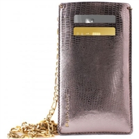 Puro Glam Universal Pouch W/Gold Chain Ecoleather 2 Card Slot Bronze XL