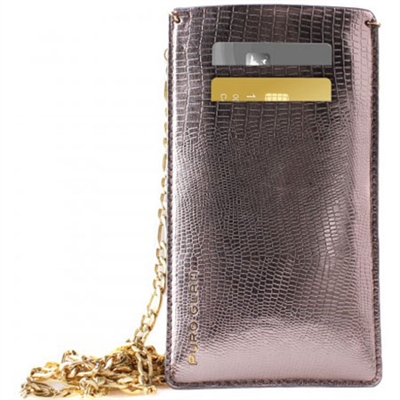 Puro Glam Universal Pouch W/Gold Chain Ecoleather 2 Card Slot Bronze XL