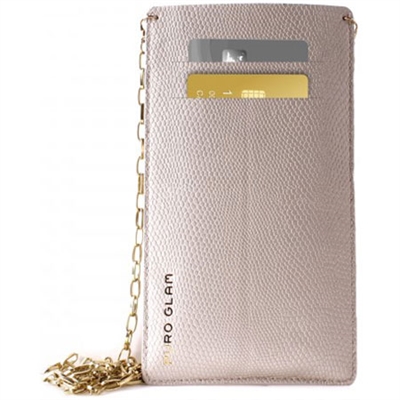 Puro Glam Uni Pouch W/Gold Chain Ecoleather 2 Card Slot Pearl XXL