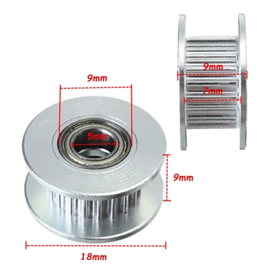 20T 5mm Bore 6mm GT2 Belt Smooth Idler Pulley Aluminum W/Bearing for 3D Printerâ€‹