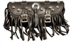 Small Black Leather Tool Bag with Studs, Concho and Fringe