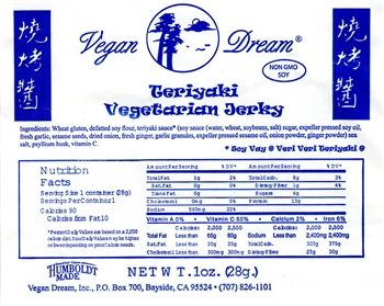 Vegan Dream Teriyaki Vegan Jerky Single Serving.