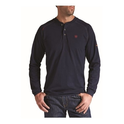 Ariat 10013518 Men's Navy Long Sleeve Flame Resistant Henley Shirt