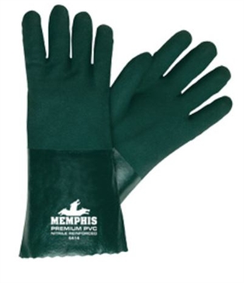 MCR 6414 Nitrile Reinforced Double Dipped PVC Glove With Green 14" Gauntlet