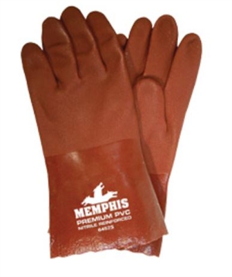 MCR 6452S Nitrile Reinforced Double Dipped PVC Glove With Red 12" Gauntlet