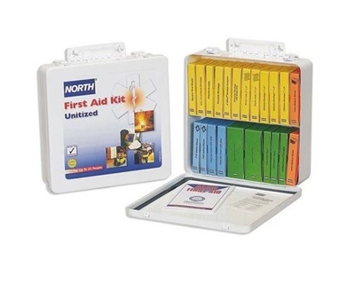 North Safety 019713-0007L 9-7/8" x 9-7/8" x 2-7/8" Metal 24 Unit Unitized First Aid Kit