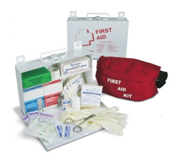 North Safety 340025F 10-1/2"  x 7-1/4" x 2-1/2" #25 Swift Bulk First Aid Kit - Standard Steel Kit