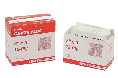 North Safety 067533 3" x 3" 12-Ply Sterile Gauze Pads - 25/Box