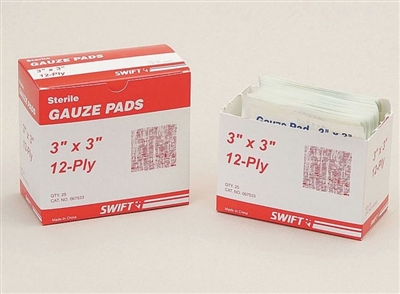 North Safety 067433 3" x 3" 12-Ply Sterile Gauze Pads - 10/Box
