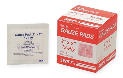 North Safety 067522 2" x 2" 12-Ply Sterile Gauze Pads - 25/Box