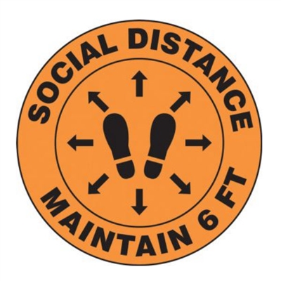 Accuform MFS384 Slip-Gard Floor Sign: Social Distance Maintain 6 FT (Footprint Image)