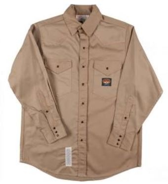 RASCO FR1200 10 Oz Khaki Fire Retardant Long Sleeve Western Style Shirt