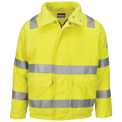 Bulwark JMJ4HV Yellow/Green CoolTouch 2 Hi Vis Lined Bomber Jacket With Reflective Trim