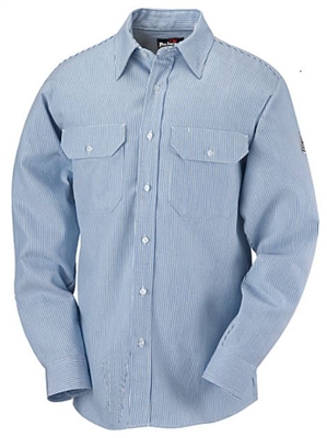 Bulwark SEU2 Men's EXCEL FR White/Blue Striped Uniform Shirt