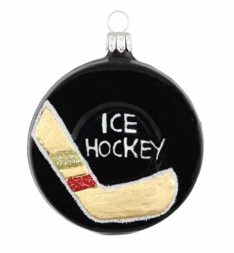 German Blown Glass Ice Hockey Puck Ornament