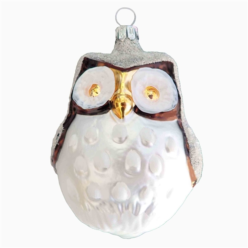 Large Brown & White Frost Owl Ornament From German Artisans