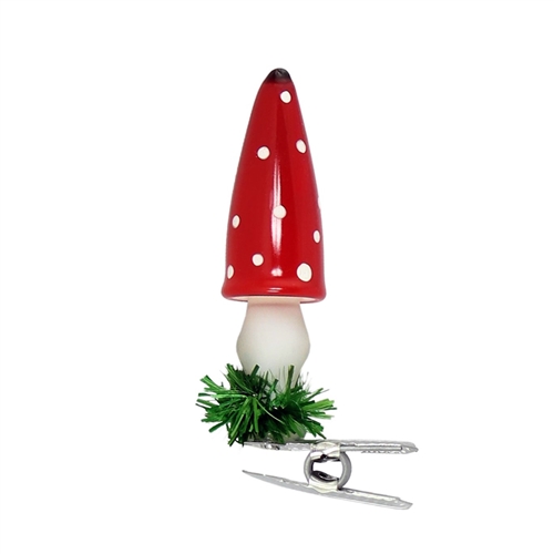 German Blown Glass Clip-On Mushroom Ornament