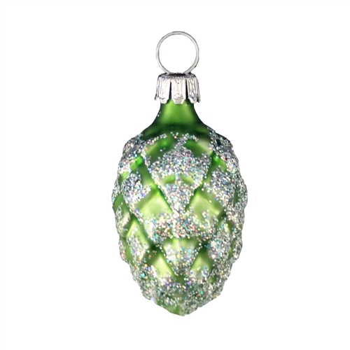 Green & Silver Glitter Pine Cone Ornament