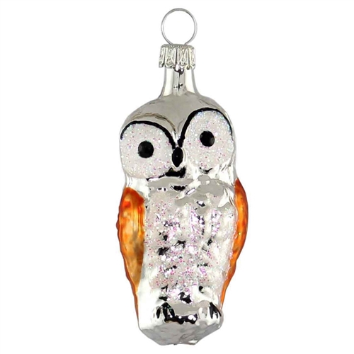 Small Copper & Silver Owl German Blown Glass