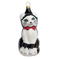 German Blown Glass Black & White Mohrle Cat Ornament