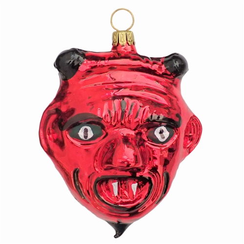 German Blown Glass Green-Eyed Krampus Legend Ornament Red Devil