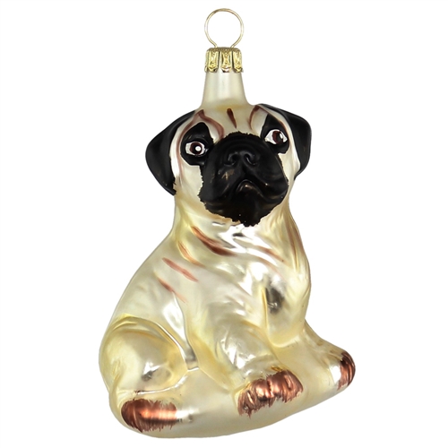 Blown Glass Pug Dog Ornament