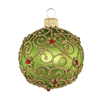 6cm Zara Ball GreenMatt - Gold & Red Stones