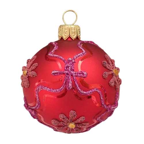 6cm Red Matt Lilac Glitter Ball