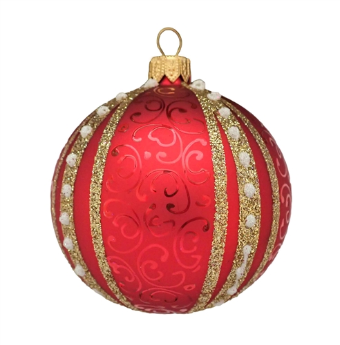 8cm Red Matt & Gold Stripe Ball