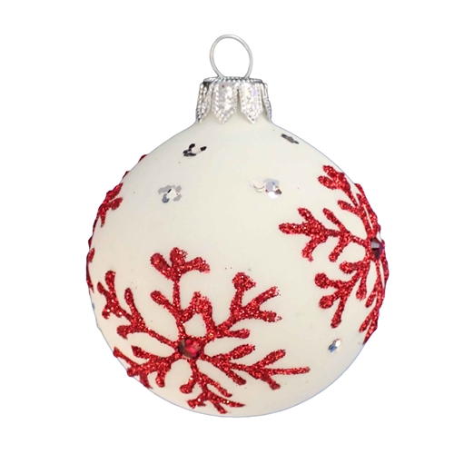 8cm Alpine White Red Snow Crystal Ball
