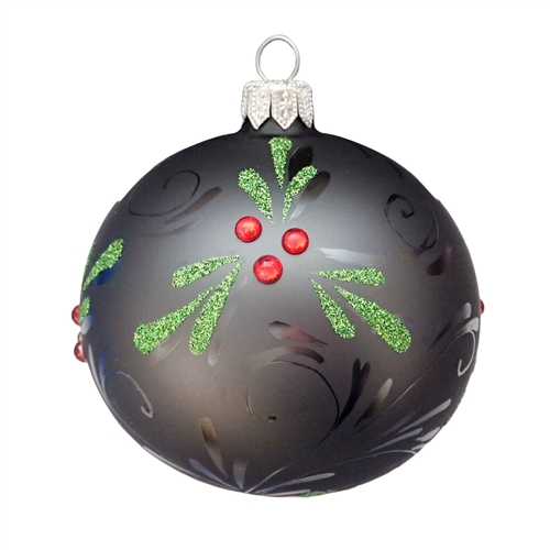 6cm Slate Grey Mistletoe & Holly Ball