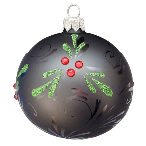 8cm Slate Grey Mistletoe & Holly Ball