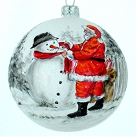 8cm Santa Helping Snowman Handpainted Ball