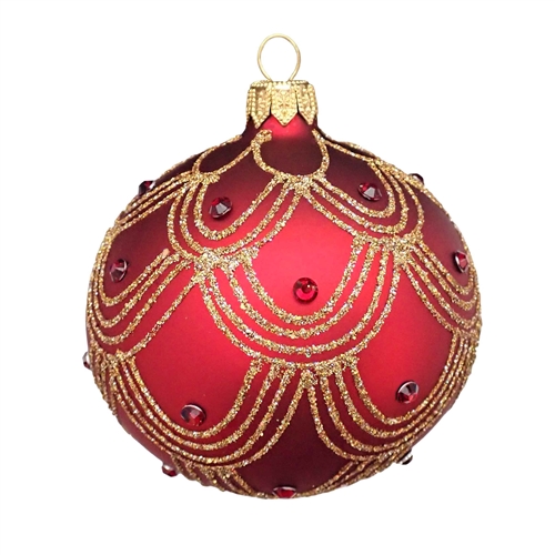 8cm Isabella Red Matt & Gold Ball