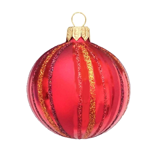 6cm Linea Red Stripes Glitter Ball