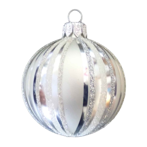 8cm Silver Linea Stripes Ball