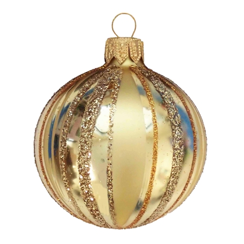 8cm Linea Gold Stripes Glitter Ball