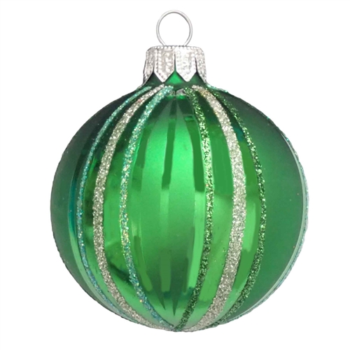 8cm Green Silver Linea Stripes Ball