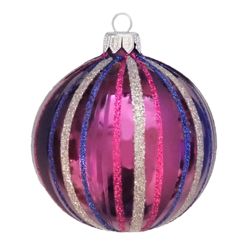 8cm Purple Fuchsia Linea Stripes Ball