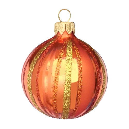 6cm Linea Orange Copper Gold Glitter Ball