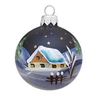 6cm Chalet Cabin Winter Night Scene Handpainted Kugel