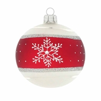 6cm Matt Silver / White & Bordeaux Snowflake Ball