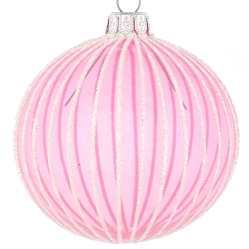 8cm Light Pink Iridescant Glass X-mas Ball Stripes