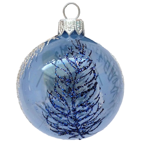 8cm Winter Blue Featherlight Blown Glass Ball